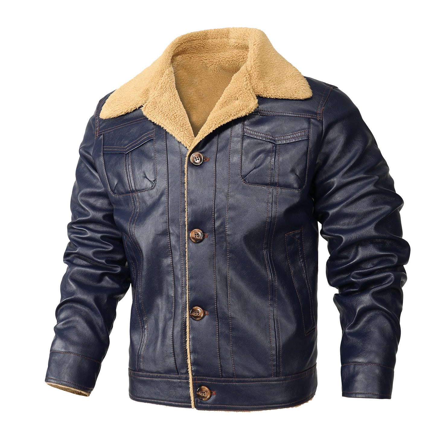 Thick Vintage Leather Jacket-Lapel Collar