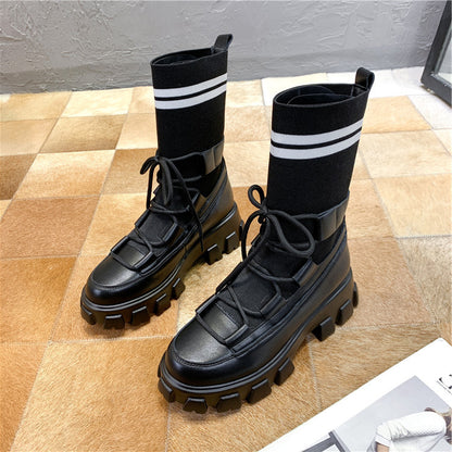 Leather ft Wool-Thick soled Boots