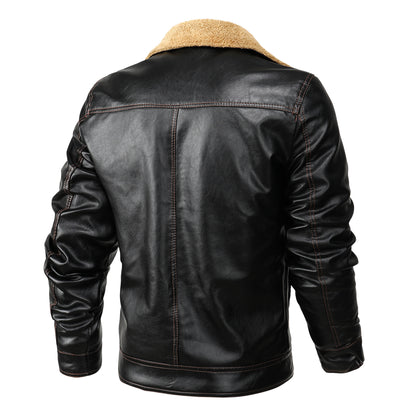 Thick Vintage Leather Jacket-Lapel Collar