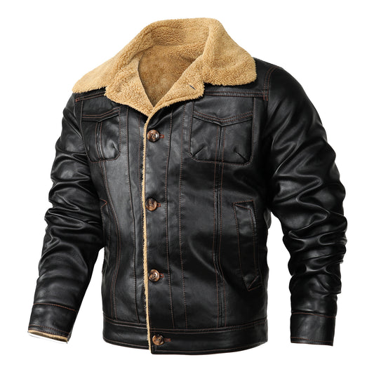 Thick Vintage Leather Jacket-Lapel Collar