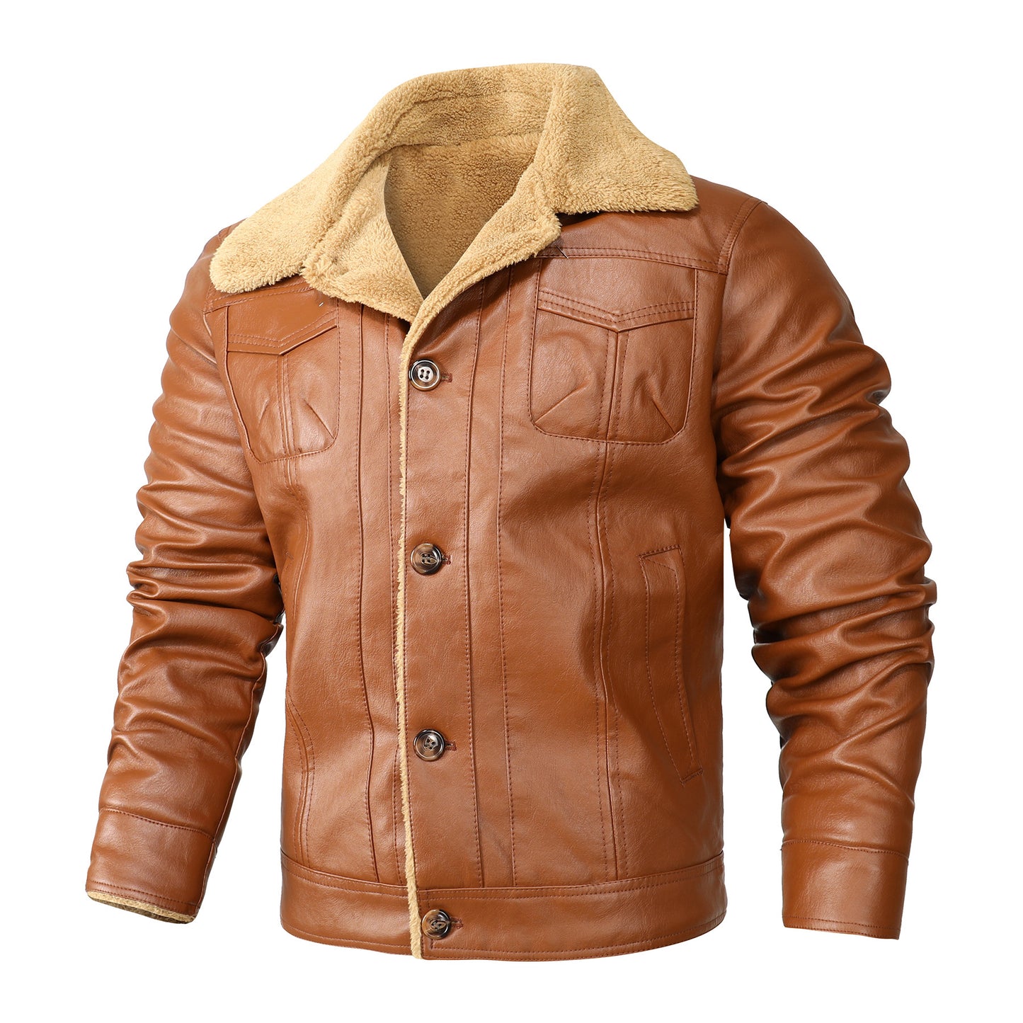 Thick Vintage Leather Jacket-Lapel Collar