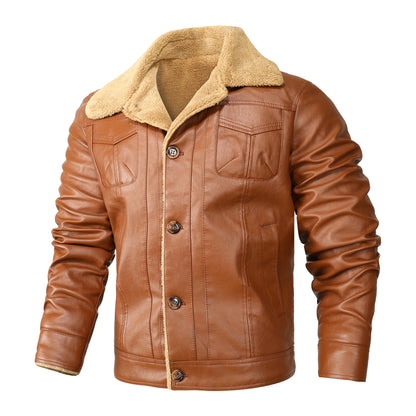 Thick Vintage Leather Jacket-Lapel Collar