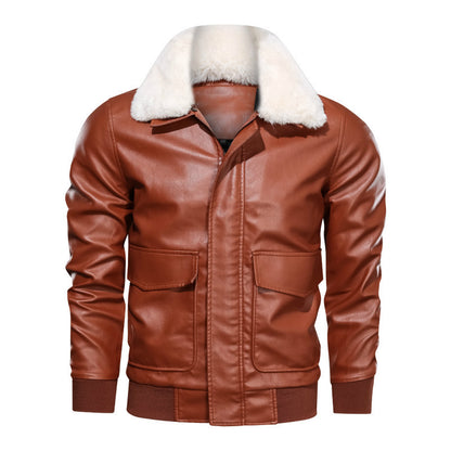 Lapel Large Pocket Leather Jacket-Bikers Choice