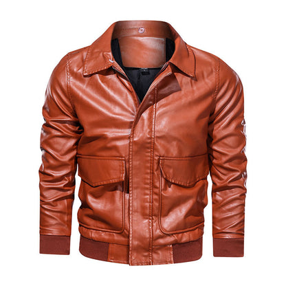 Lapel Large Pocket Leather Jacket-Bikers Choice